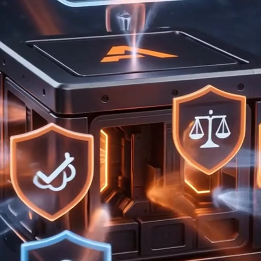 Concept art of the AgentHost box with layers that stand for review rules.