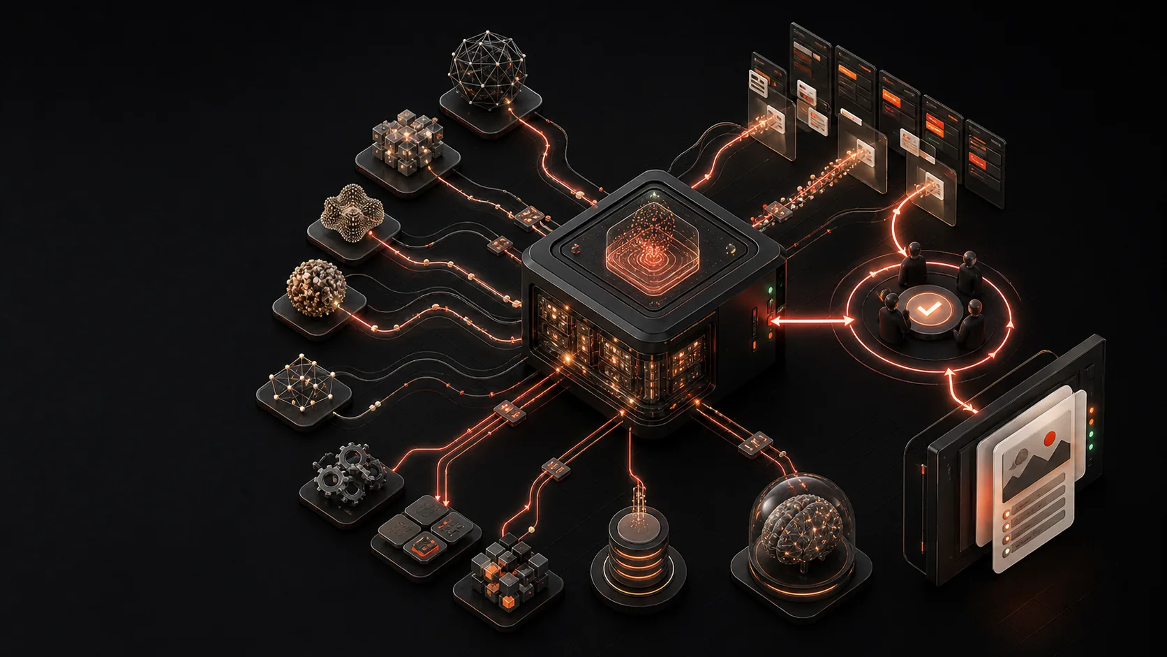 Illustrative AgentHost system image showing specialist agents connected to one revenue operation